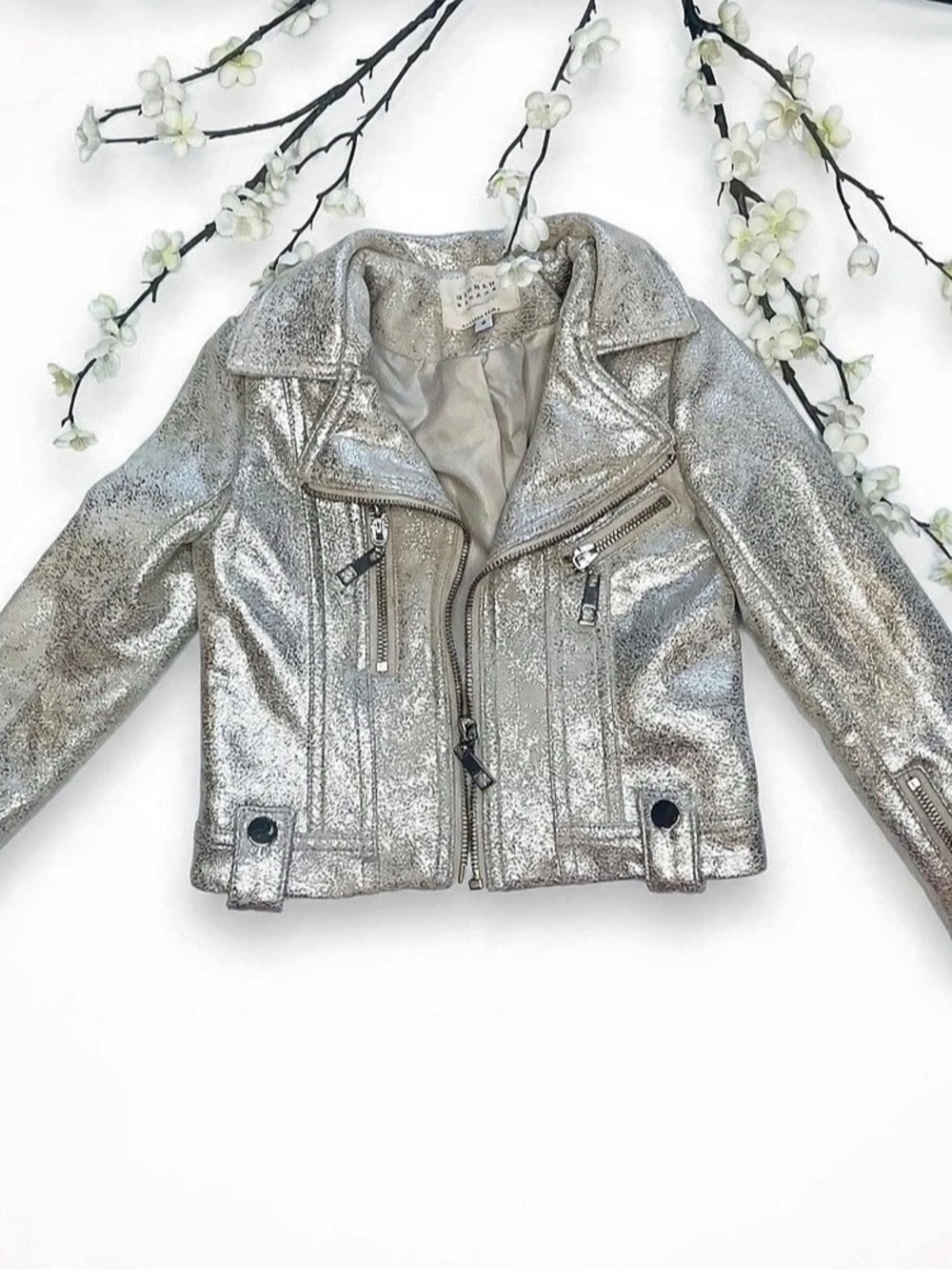 Hannah Banana Metallic Moto Jacket Size Small Like New